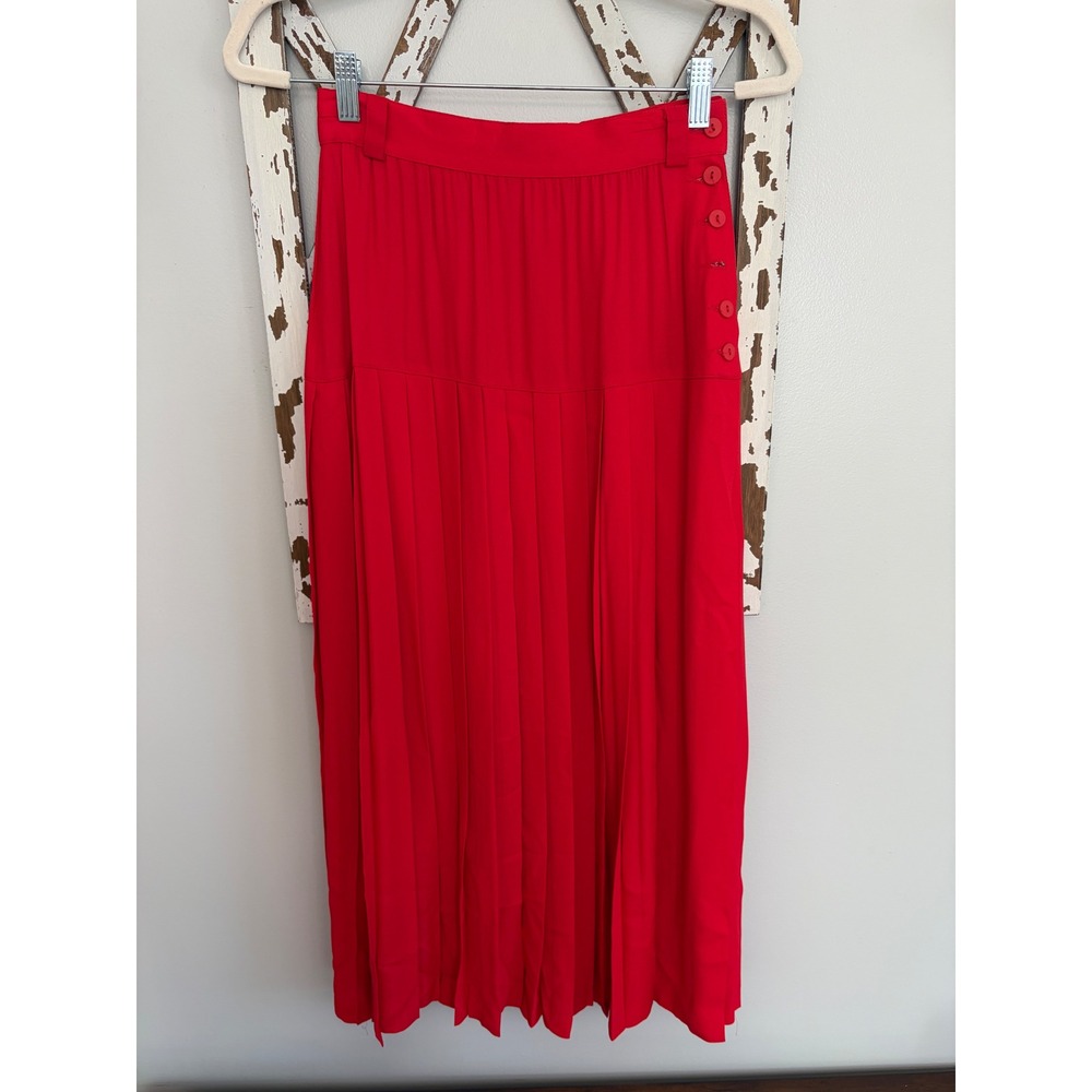 VTG Escada by Margaretha Ley US 4 EU 36 Pleated Midi Skirt 80s Red Acetate